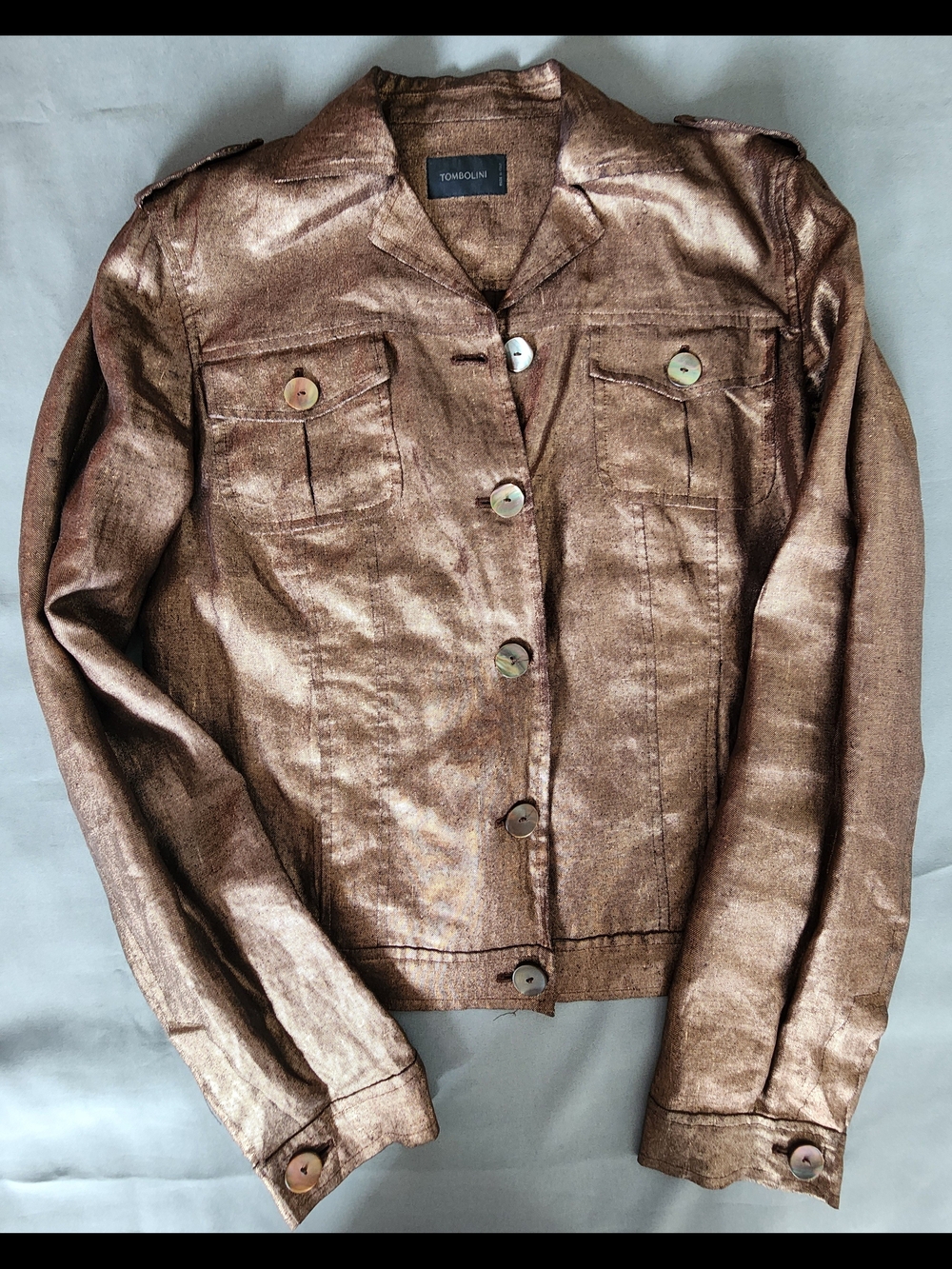 Tombolini Metallic Bronze Linen Coated Utility Jacket Blazer Italy